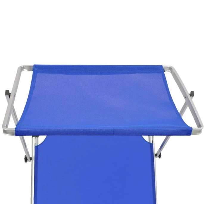 Chaise Longue Pliable Avec Auvent Aluminium Et Textilène Bleu 3 Chaise Longue Pliable Avec Auvent Aluminium Et Textilène Bleu – Image 3