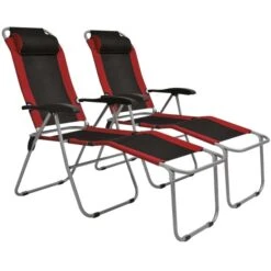 Chaises Inclinables De Camping 2 Pcs Rouge Et Noir