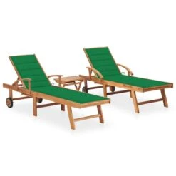 Chaises Longues 2 Pcs Avec Table Et Coussin Bois De Teck Solide 15
