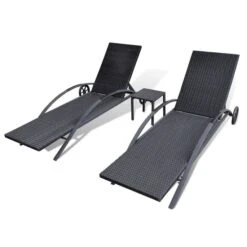Chaises Longues Avec Table Résine Tressée Noir 2 -Mobilier De Jardin Soldes chaises longues avec table resine tressee noir 3666722330152 974485