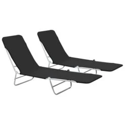 Chaises Longues Pliables 2 Pcs Acier Et Tissu Noir