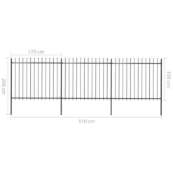 Clôture De Jardin Avec Dessus En Lance Acier 5,1 X 1,5 M Noir -Mobilier De Jardin Soldes cloture de jardin avec dessus en lance acier 5 1 x 1 5 m noir 3666722193993 1177344