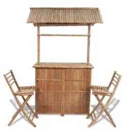 Comptoir De Bar Et 2 Tabourets Bambou Clair Kyca