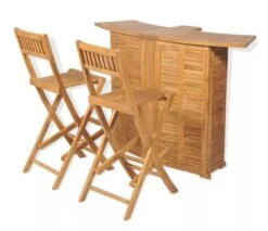 Comptoir De Bar Et 4 Chaises Hautes Teck Massif Clair Aqual