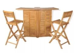 Comptoir De Bar Et 4 Chaises Hautes Teck Massif Clair Aqual -Mobilier De Jardin Soldes comptoir de bar et 4 chaises hautes teck massif clair aqual 3666722577731 262275