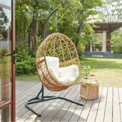 COSTA Fauteuil Oeuf Suspendu En Résine Tressée - Coussin En Polyester