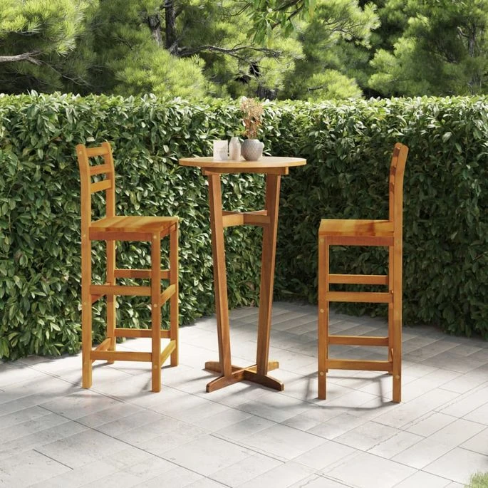 Ensemble De Bar De Jardin 3 Pcs Bois D'acacia Solide 2 Ensemble De Bar De Jardin 3 Pcs Bois D'acacia Solide – Image 2