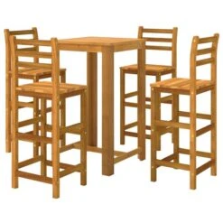 Ensemble De Bar De Jardin 5 Pcs Bois D'acacia Solide -Mobilier De Jardin Soldes ensemble de bar de jardin 5 pcs bois d acacia solide 3666722615556 1396605
