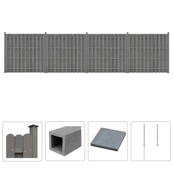 Ensemble De Clôture WPC 4 Carré 747 X 185 Cm Gris 1 Ensemble De Clôture WPC 4 Carré 747 X 185 Cm Gris