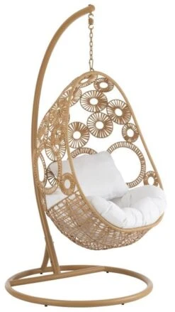 Fauteuil Suspendu Avec Coussins Aluminium Et Roseau Beige Ila