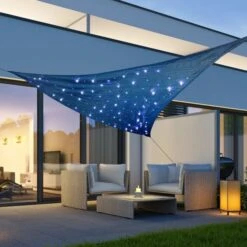 HI Voile De Soleil Avec 100 Lumière LED Bleu 3,6x3,6x3,6 M