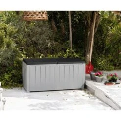 KETER Coffre De Jardin Avec Assise 340L - Gris Et Anthracite -Mobilier De Jardin Soldes keter coffre de jardin avec assise 340l gris et anthracite 7290103666125 597533