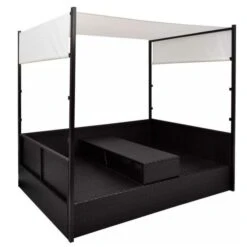 Lit De Jardin à Baldaquin Résine Tressée Noire Uvo -Mobilier De Jardin Soldes lit de jardin a baldaquin resine tressee noire uvo 3666722560290 384079