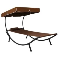 Lit De Jardin Avec Auvent Polyester Marron Et Métal Noir Motio