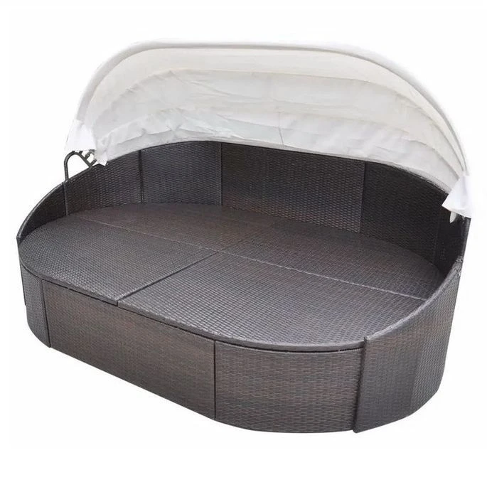 Lit De Jardin Avec Auvent Résine Tressée Marron Velass 2 Lit De Jardin Avec Auvent Résine Tressée Marron Velass – Image 2