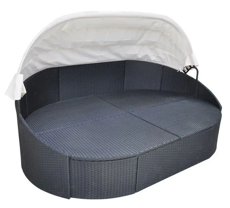 Lit De Jardin Avec Auvent Résine Tressée Noire Velass 2 Lit De Jardin Avec Auvent Résine Tressée Noire Velass – Image 2