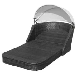 Lit De Jardin Avec Auvent Tissu Blanc Et Résine Noire Anki -Mobilier De Jardin Soldes lit de jardin avec auvent tissu blanc et resine noire anki 3666722555906 388119