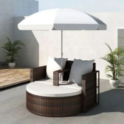 Lit De Jardin Avec Parasol Résine Tressée Marron Uvo -Mobilier De Jardin Soldes lit de jardin avec parasol resine tressee marron uvo 3666722560023 384466