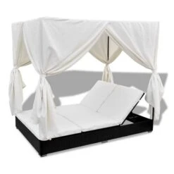 Lit De Jardin Avec Rideaux Résine Noire Et Tissu Blanc Uvo -Mobilier De Jardin Soldes lit de jardin avec rideaux resine noire et tissu blanc uvo 3666722560580 383921