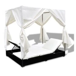 Lit De Jardin Avec Rideaux Résine Noire Et Tissu Blanc Uvo -Mobilier De Jardin Soldes lit de jardin avec rideaux resine noire et tissu blanc uvo 3666722560580 383922