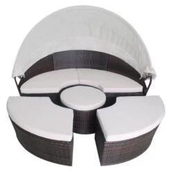 Lit De Jardin Avec Toit Et Table Résine Tressée Marron Velass -Mobilier De Jardin Soldes lit de jardin avec toit et table resine tressee marron velass 8718475501831 384440