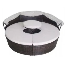 Lit De Jardin Avec Toit Et Table Résine Tressée Marron Velass -Mobilier De Jardin Soldes lit de jardin avec toit et table resine tressee marron velass 8718475501831 384441