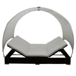 Produits populaires -Mobilier De Jardin Soldes lit de jardin avec toit tissu blanc et resine marron khoa 386593