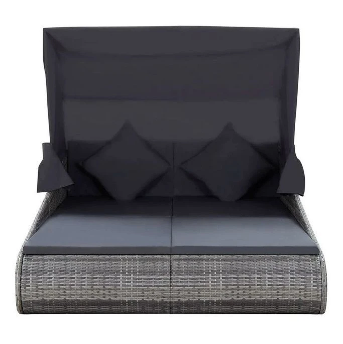 Lit De Jardin Avec Toit Tissu Et Résine Tressée Gris Nov 2 Lit De Jardin Avec Toit Tissu Et Résine Tressée Gris Nov – Image 2