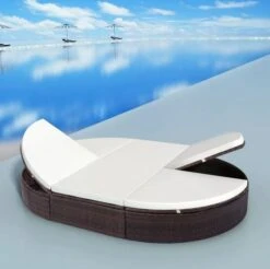 Lit De Jardin Polyester Blanc Et Résine Tressée Marron Leffo -Mobilier De Jardin Soldes lit de jardin polyester blanc et resine tressee marron 3666722554664 389408