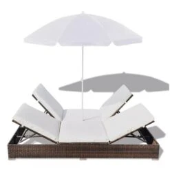 Lit De Jardin Réglable Avec Parasol Résine Tressée Marron Uvo -Mobilier De Jardin Soldes lit de jardin reglable avec parasol resine tressee marron uvo 3666722559867 384578