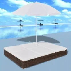 Lit De Jardin Réglable Avec Parasol Résine Tressée Marron Uvo -Mobilier De Jardin Soldes lit de jardin reglable avec parasol resine tressee marron uvo 3666722559867 384580