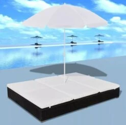 Lit De Jardin Réglable Avec Parasol Résine Tressée Noire Uvo -Mobilier De Jardin Soldes lit de jardin reglable avec parasol resine tressee noire uvo 3666722559850 384590
