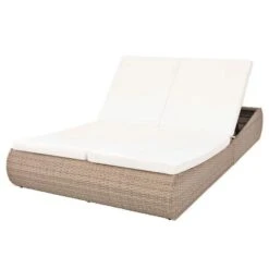 Lit De Jardin Résine Tressée Beige Et Polyester Blanc Imia