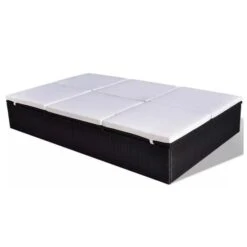 Lit De Jardin Résine Tressée Noire Et Polyester Blanc Imia 2