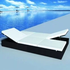 Lit De Jardin Résine Tressée Noire Et Polyester Blanc Imia 2 -Mobilier De Jardin Soldes lit de jardin resine tressee noire et polyester blanc imia 3666722559515 384946