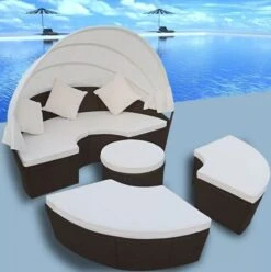 Lit De Jardin Rond Avec Auvent Résine Tressée Marron Miaden -Mobilier De Jardin Soldes lit de jardin rond avec auvent resine tressee marron miaden 8718475880479 384469