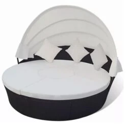 Lit De Jardin Rond Avec Auvent Résine Tressée Noire Miaden