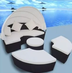 Lit De Jardin Rond Avec Auvent Résine Tressée Noire Miaden -Mobilier De Jardin Soldes lit de jardin rond avec auvent resine tressee noire miaden 3666722922708 384474