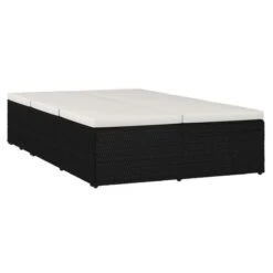 Lit De Jardin Tissu Blanc Et Résine Tressée Noire Viali -Mobilier De Jardin Soldes lit de jardin tissu blanc et resine tressee noire 3666722554466 389539
