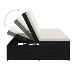 Lit De Jardin Tissu Blanc Et Résine Tressée Noire Viali -Mobilier De Jardin Soldes lit de jardin tissu blanc et resine tressee noire 3666722554466 389540