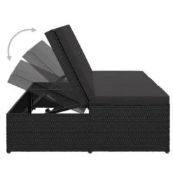 Lit De Jardin Tissu Et Résine Tressée Noir Viali -Mobilier De Jardin Soldes lit de jardin tissu et resine tressee noir 3666722554435 389555