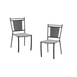 Lot De 2 Chaises A Manger De Jardin - Style Zellige - Acier Thermolaqué + Textilene - 50 X 59 X 91 Cm