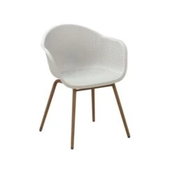 Lot De 2 Fauteuils Scandinave - Assise En Plastique, Pied En Acier Avec Décor Bois Naturel - Blanc