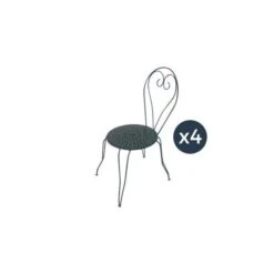 Lot De 4 Chaises De Jardin Romantique Empilable En Fer Forgé - Vert/Gris