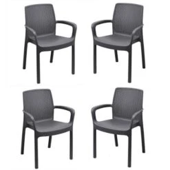Lot De 4 Fauteuil Empilable REGINA En Résine Tréssée - Gris Anthracite