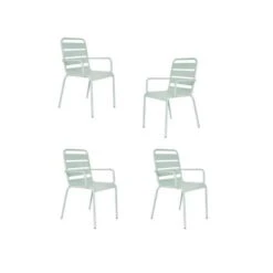 Lot De 4 Fauteuils De Jardin - Acier - Vert Céladon