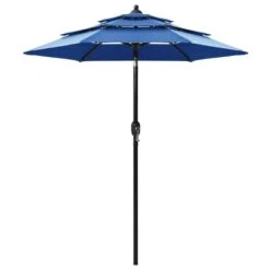 Parasol à 3 Niveaux Avec Mât En Aluminium Bleu Azuré 2 M