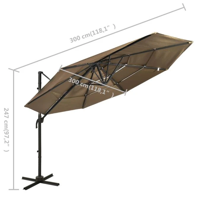 Parasol à 4 Niveaux Avec Mât En Aluminium Taupe 3x3 M 8 Parasol à 4 Niveaux Avec Mât En Aluminium Taupe 3x3 M – Image 8