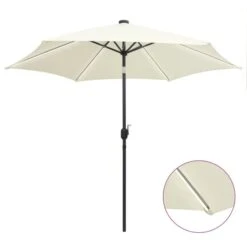 Parasol Avec LED Et Mât En Aluminium 300 Cm Blanc Sable
