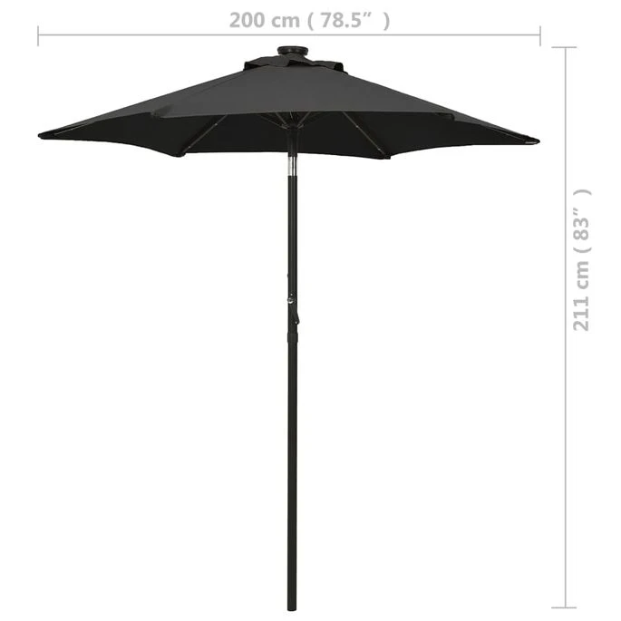 Parasol Avec Lumières LED Noir 200x211 Cm Aluminium 9 Parasol Avec Lumières LED Noir 200x211 Cm Aluminium – Image 9
